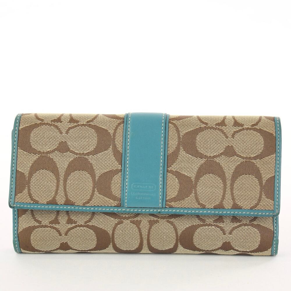 Coach Vintage Signature Canvas Blue Trim Bifold Wallet
